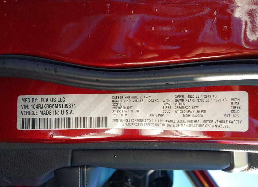 Photo 9 of 2021 Jeep Grand CHEROKEE L LIMITED 4X4 (VIN 1C4RJKBG6M8109371)