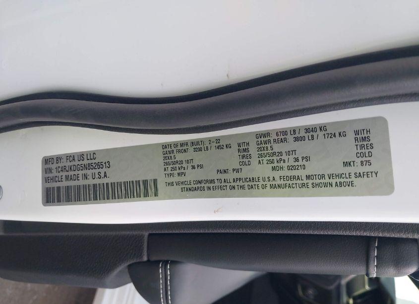 Photo 9 of 2022 Jeep Grand CHEROKEE L OVERLAND 4X4 (VIN 1C4RJKDG5N8526513)