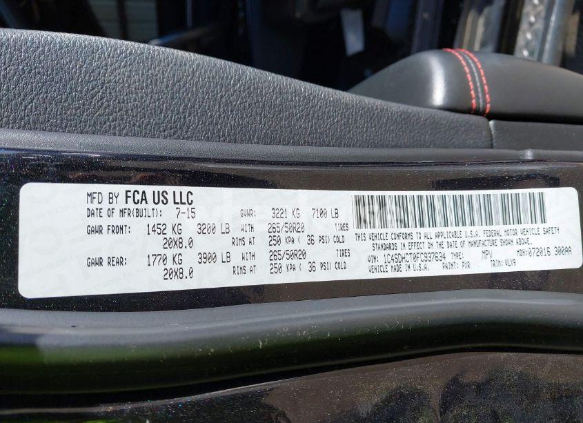 Photo 9 of 2015 Dodge Durango R/T (VIN 1C4SDHCT0FC937634)