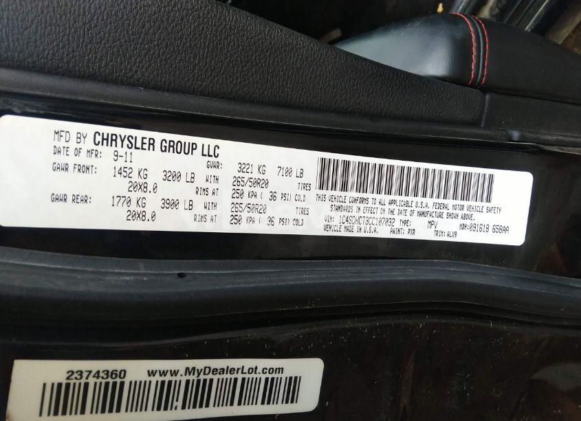 Photo 9 of 2012 Dodge Durango R/T (VIN 1C4SDHCT3CC107032)