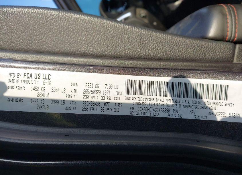 Photo 9 of 2016 Dodge Durango R/T (VIN 1C4SDHCT4GC483390)