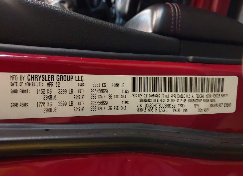 Photo 9 of 2012 Dodge Durango R/T (VIN 1C4SDHCT6CC308150)