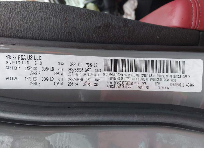 Photo 9 of 2019 Dodge Durango R/T AWD (VIN 1C4SDJCT0KC817415)