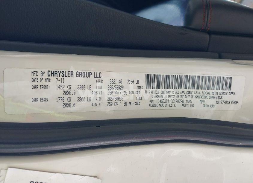 Photo 9 of 2012 Dodge Durango R/T (VIN 1C4SDJCT1CC100720)