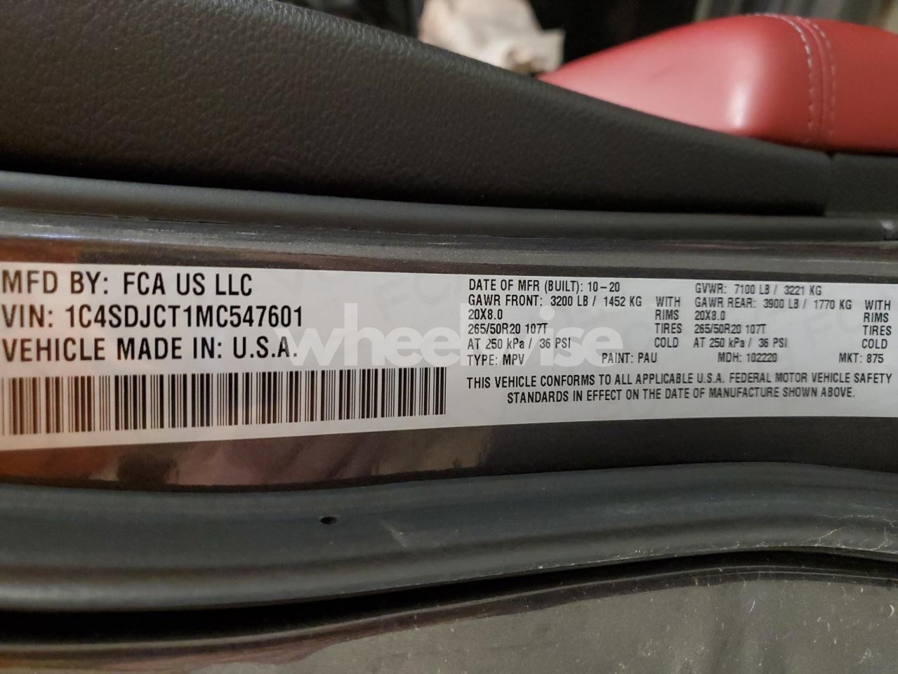 Photo 13 of 2021 DODGE DURANGO R/T (VIN 1C4SDJCT1MC547601)