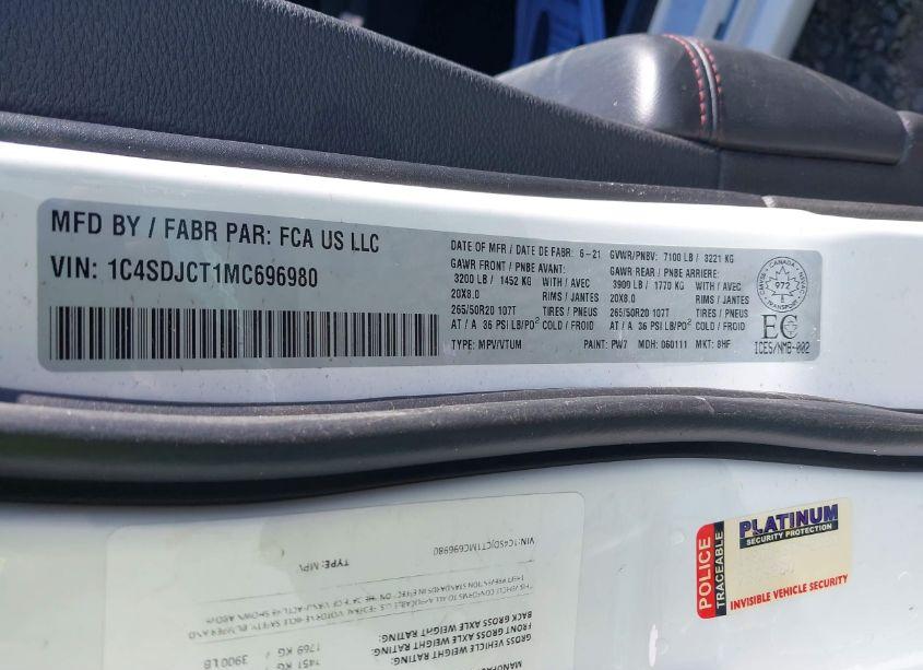 Photo 9 of 2021 Dodge Durango R/T (VIN 1C4SDJCT1MC696980)