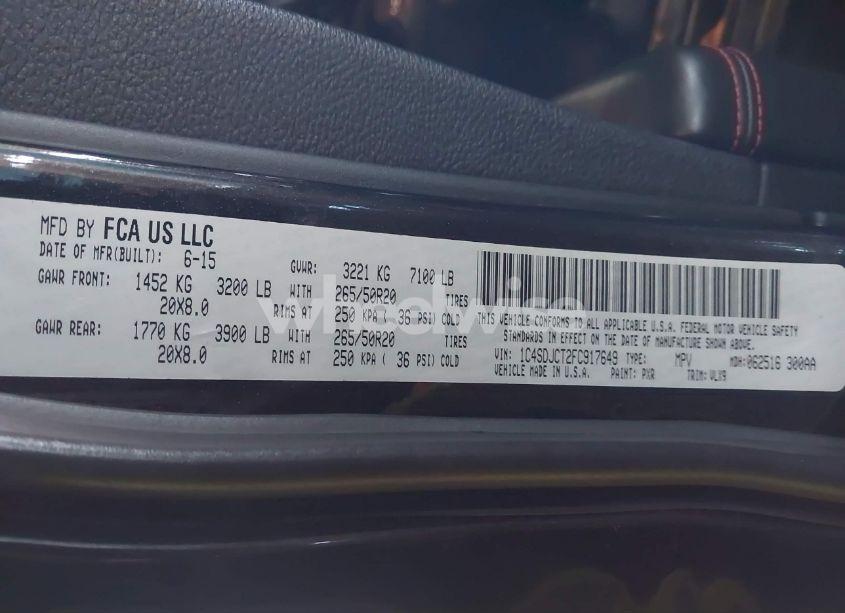 Photo 9 of 2015 Dodge Durango R/T (VIN 1C4SDJCT2FC917649)