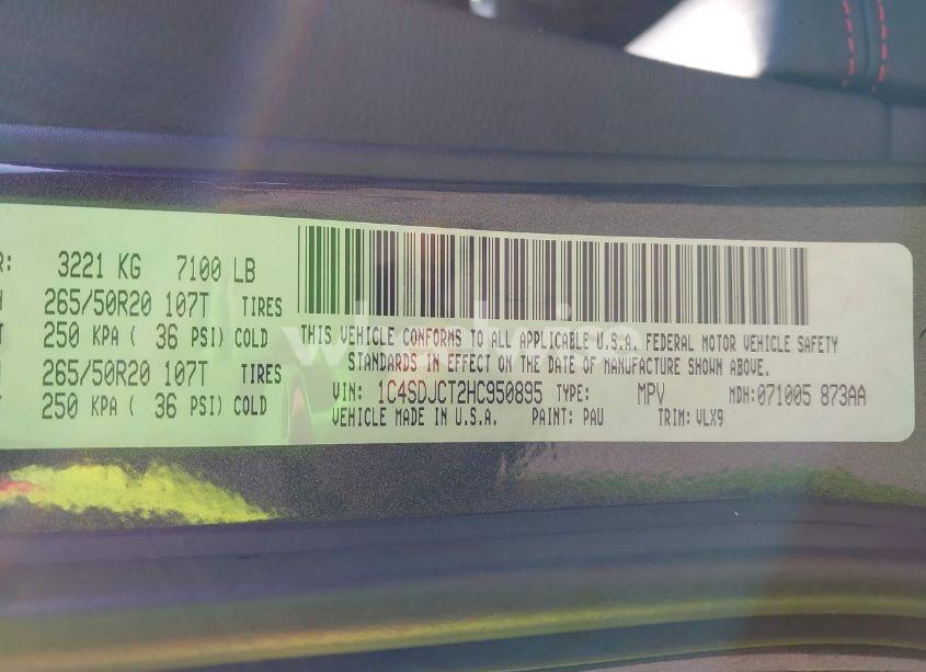 Photo 9 of 2017 Dodge Durango R/T AWD (VIN 1C4SDJCT2HC950895)