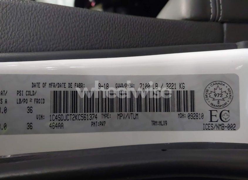 Photo 9 of 2019 Dodge Durango R/T (VIN 1C4SDJCT2KC561374)