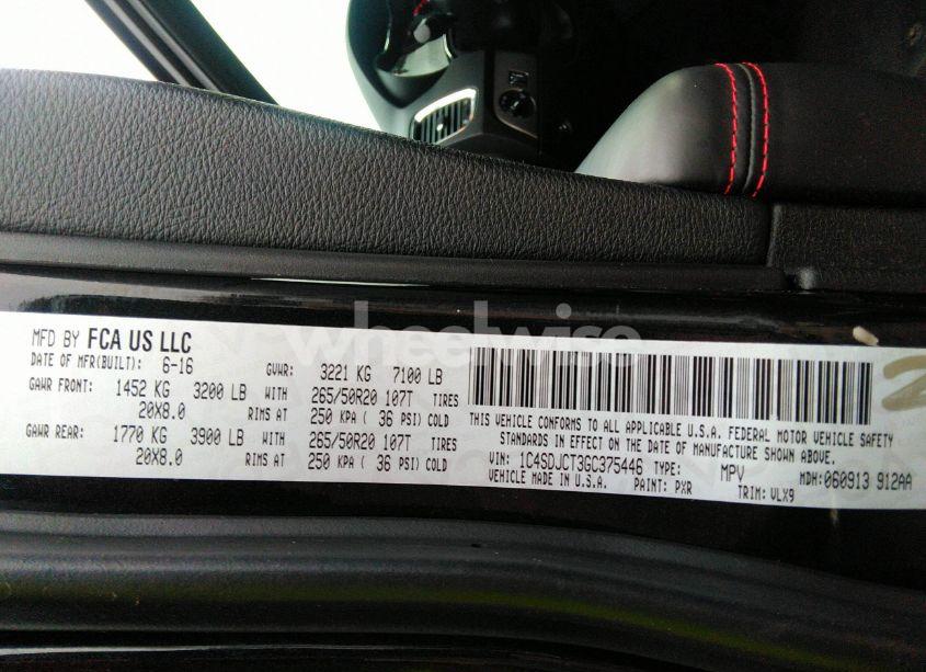 Photo 9 of 2016 Dodge Durango R/T (VIN 1C4SDJCT3GC375446)