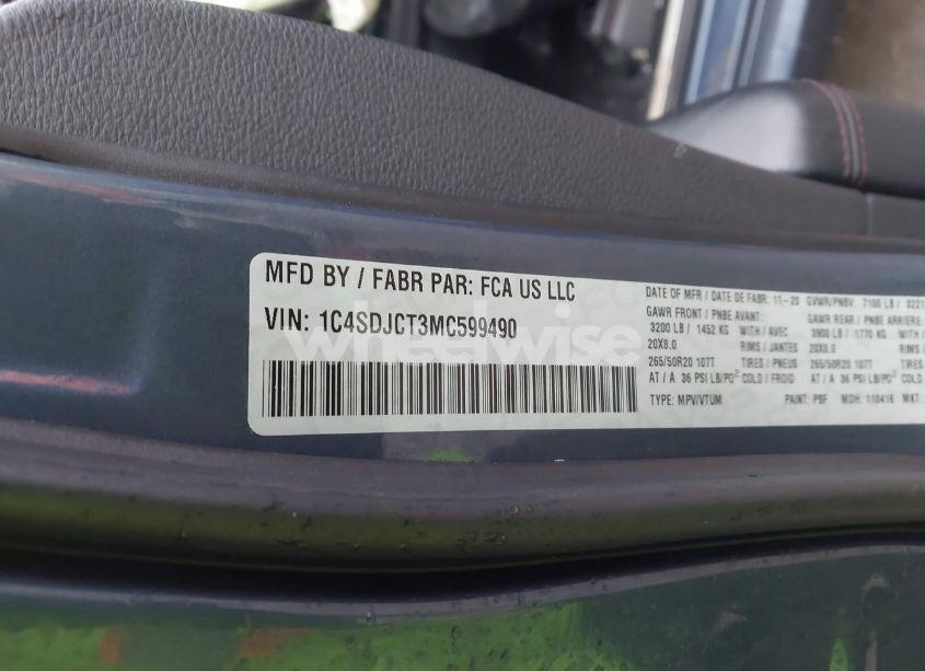 Photo 9 of 2021 Dodge Durango R/T (VIN 1C4SDJCT3MC599490)