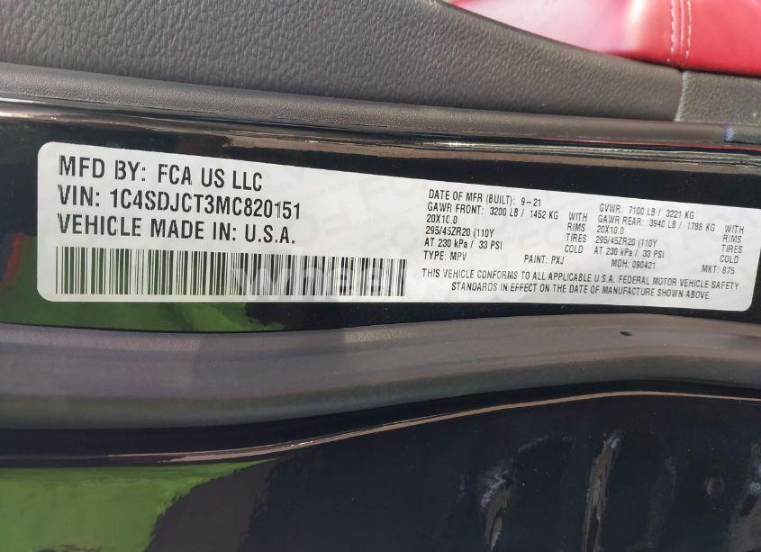 Photo 9 of 2021 Dodge Durango R/T AWD (VIN 1C4SDJCT3MC820151)