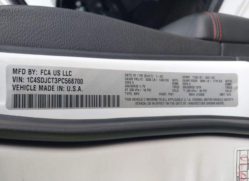 Photo 9 of 2023 Dodge Durango R/T PLUS AWD (VIN 1C4SDJCT3PC568700)