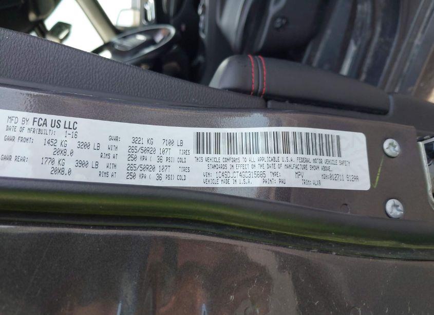 Photo 9 of 2016 Dodge Durango R/T (VIN 1C4SDJCT4GC315885)