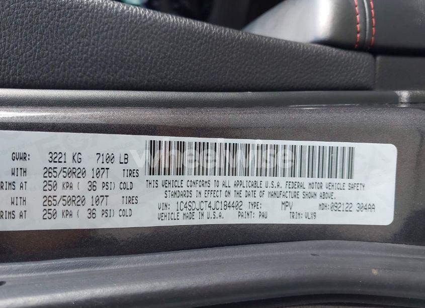 Photo 9 of 2018 Dodge Durango R/T AWD (VIN 1C4SDJCT4JC184402)