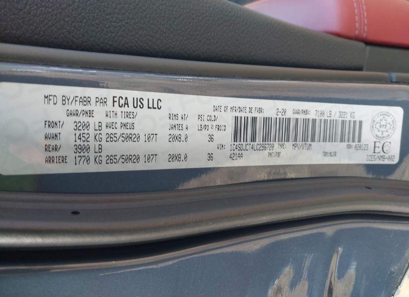 Photo 9 of 2020 Dodge Durango R/T (VIN 1C4SDJCT4LC296720)