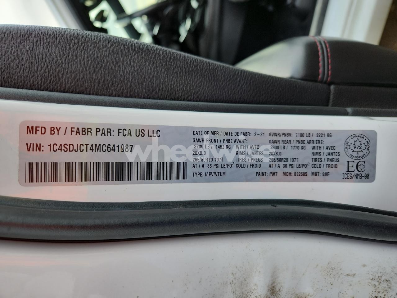 Photo 13 of 2021 DODGE DURANGO R/T (VIN 1C4SDJCT4MC641987)