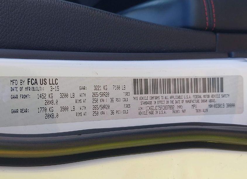 Photo 9 of 2015 Dodge Durango R/T (VIN 1C4SDJCT5FC837892)