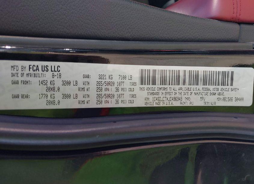 Photo 9 of 2018 Dodge Durango R/T AWD (VIN 1C4SDJCTXJC496949)