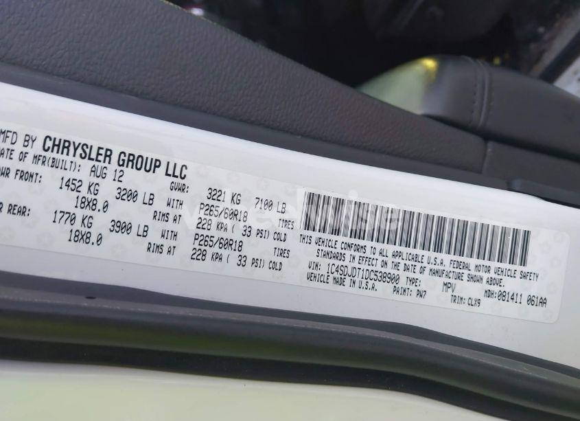 Photo 9 of 2013 Dodge Durango CREW (VIN 1C4SDJDT1DC538900)