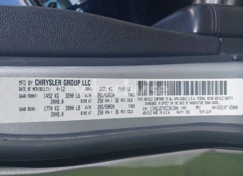 Photo 9 of 2012 Dodge Durango CREW (VIN 1C4SDJDTXCC301904)