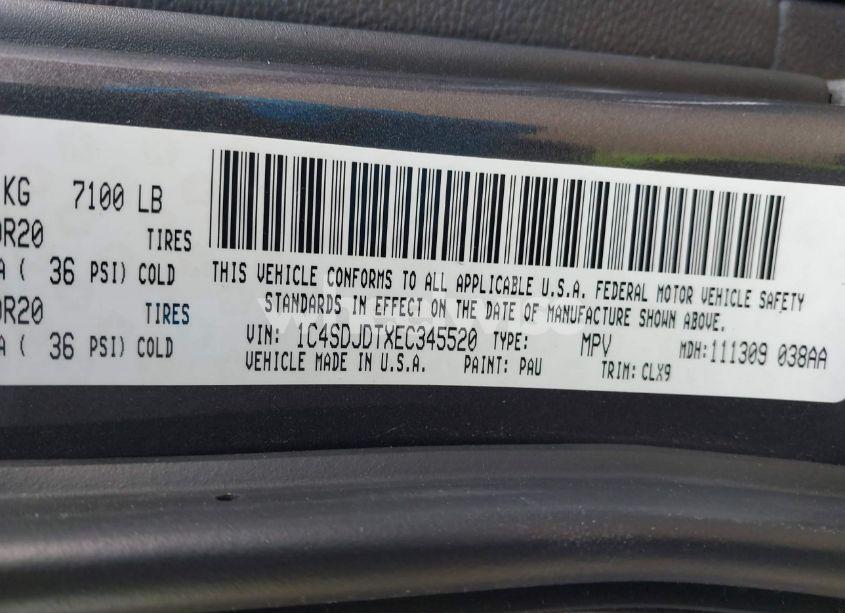 Photo 9 of 2014 Dodge Durango LIMITED (VIN 1C4SDJDTXEC345520)