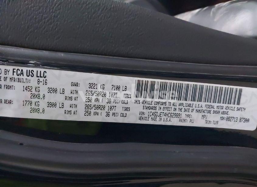 Photo 9 of 2017 Dodge Durango CITADEL ANODIZED PLATINUM AWD (VIN 1C4SDJET4HC629891)