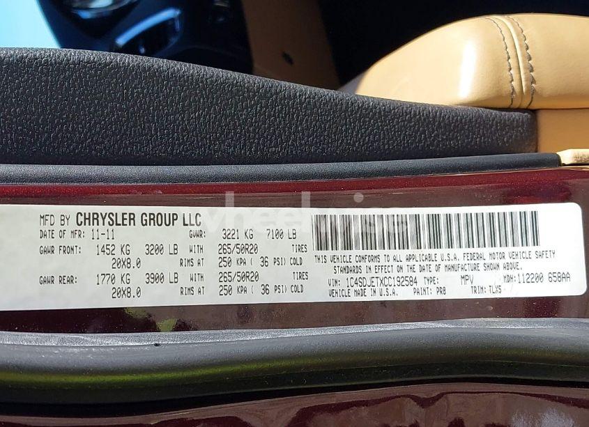 Photo 9 of 2012 Dodge Durango CITADEL (VIN 1C4SDJETXCC192584)