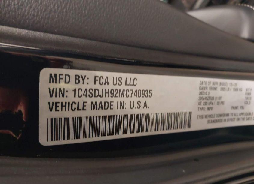 Photo 9 of 2021 Dodge Durango SRT HELLCAT AWD (VIN 1C4SDJH92MC740935)