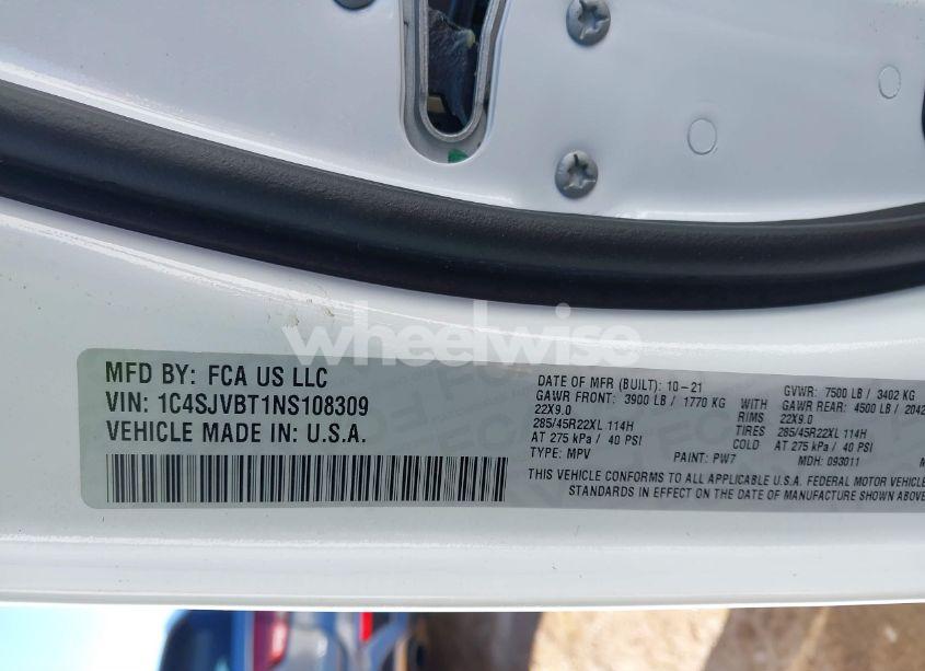 Photo 9 of 2022 Jeep Wagoneer SERIES II 4X4 (VIN 1C4SJVBT1NS108309)