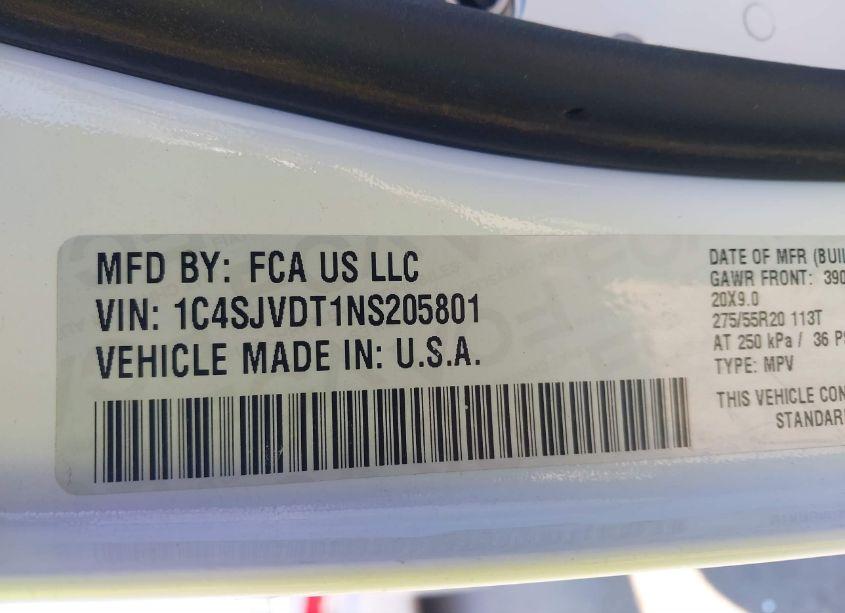 Photo 9 of 2022 Jeep Wagoneer SERIES III 4X4 (VIN 1C4SJVDT1NS205801)