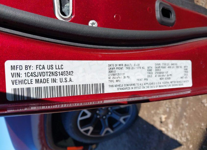 Photo 9 of 2022 Jeep Wagoneer SERIES III 4X4 (VIN 1C4SJVDT2NS146242)