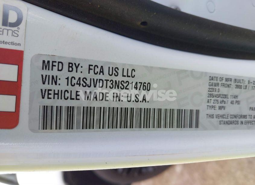 Photo 9 of 2022 Jeep Wagoneer SERIES III CARBIDE 4X4 (VIN 1C4SJVDT3NS214760)