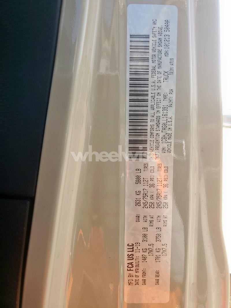 Photo 6 of 2020 JEEP GLADIATOR SPORT (VIN 1C6HJTAG0LL161391)