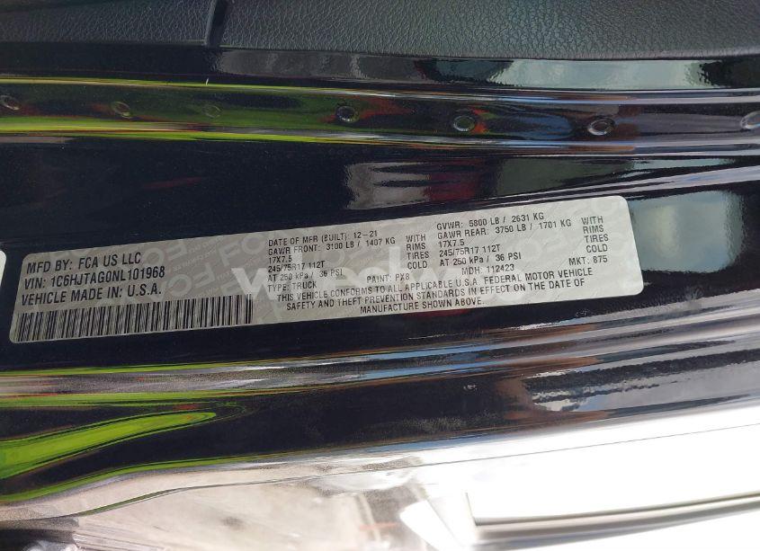 Photo 9 of 2022 Jeep Gladiator SPORT S 4X4 (VIN 1C6HJTAG0NL101968)