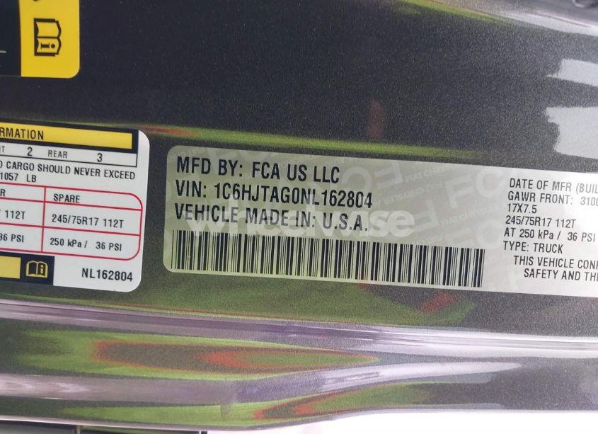 Photo 9 of 2022 Jeep Gladiator ALTITUDE 4X4 (VIN 1C6HJTAG0NL162804)