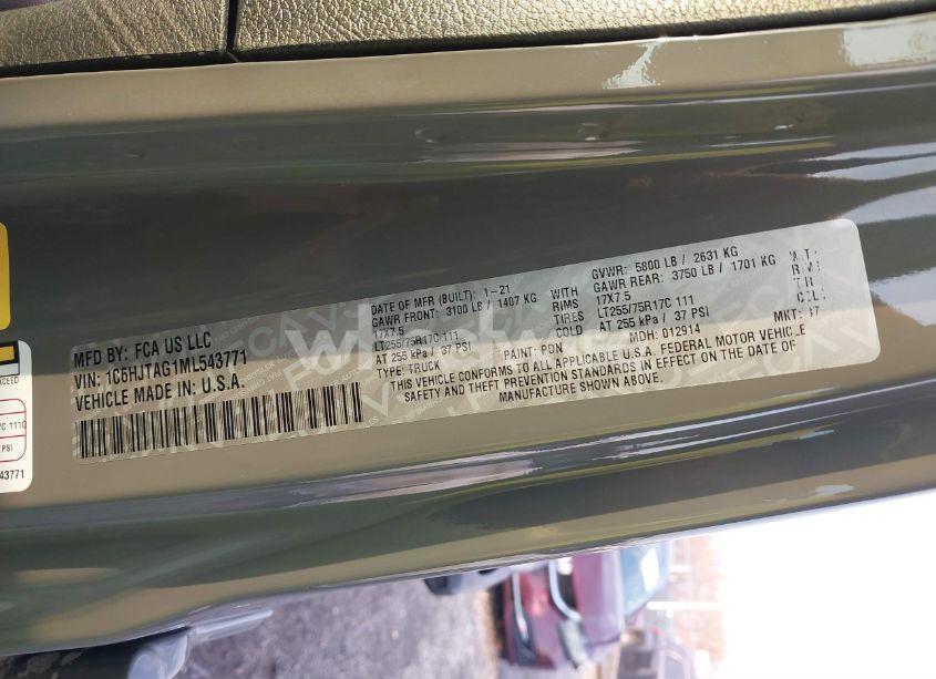 Photo 9 of 2021 Jeep Gladiator WILLYS 4X4 (VIN 1C6HJTAG1ML543771)