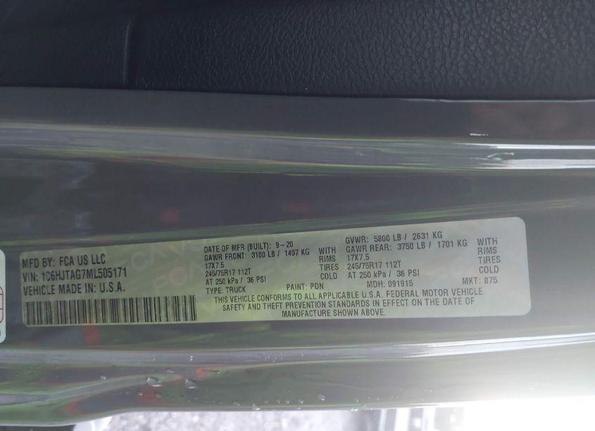 Photo 9 of 2021 Jeep Gladiator SPORT S 4X4 (VIN 1C6HJTAG7ML505171)