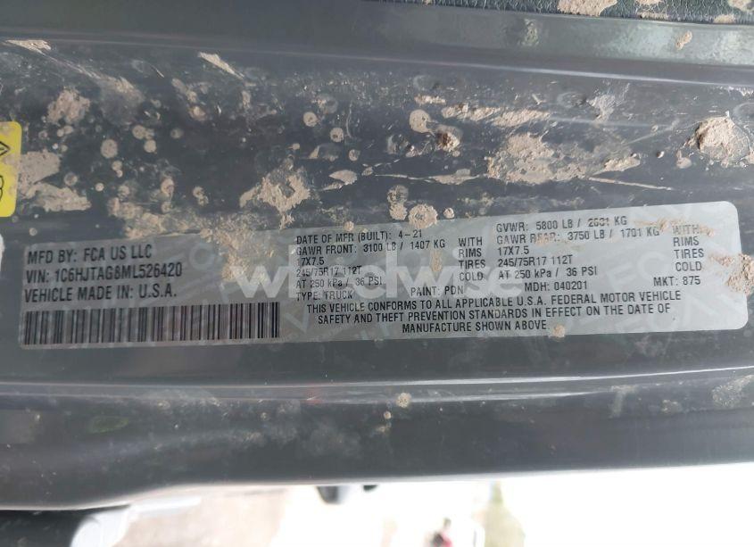 Photo 9 of 2021 Jeep Gladiator SPORT S 4X4 (VIN 1C6HJTAG8ML526420)