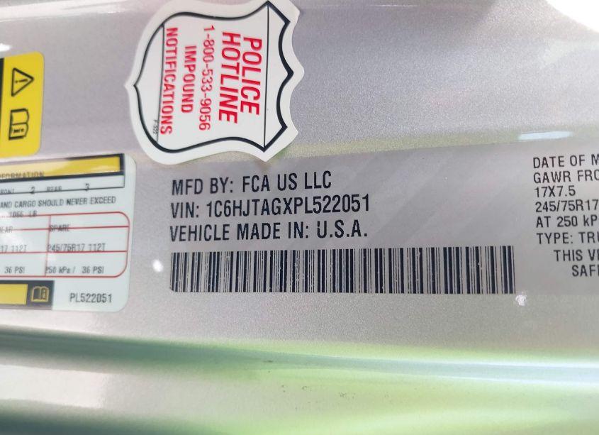 Photo 9 of 2023 Jeep Gladiator SPORT S 4X4 (VIN 1C6HJTAGXPL522051)