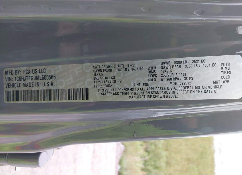 Photo 9 of 2021 Jeep Gladiator OVERLAND 4X4 (VIN 1C6HJTFG0ML600566)