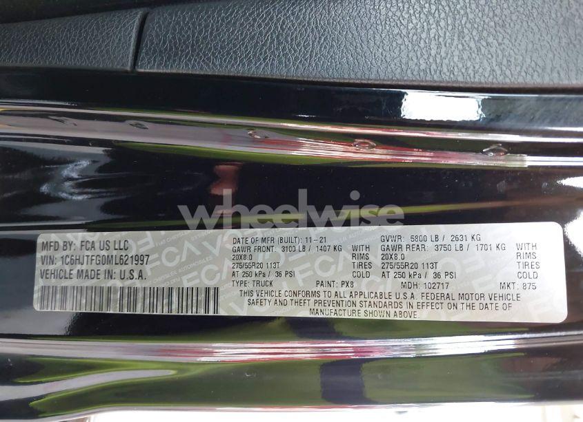 Photo 9 of 2021 Jeep Gladiator HIGH ALTITUDE 4X4 (VIN 1C6HJTFG0ML621997)