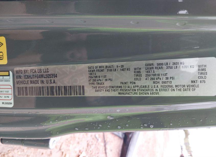 Photo 9 of 2021 Jeep Gladiator OVERLAND 4X4 (VIN 1C6HJTFG4ML505394)