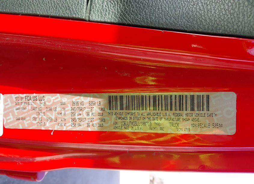 Photo 9 of 2020 Jeep Gladiator SPORT S 4X4 (VIN 1C6JJTAG5LL108719)