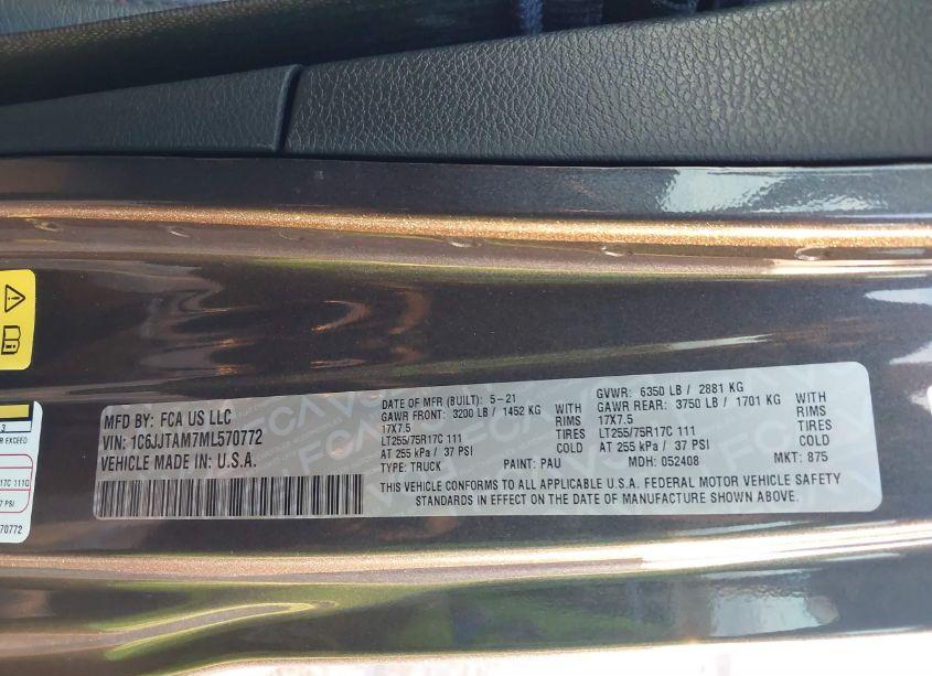 Photo 9 of 2021 Jeep Gladiator WILLYS 4X4 (VIN 1C6JJTAM7ML570772)