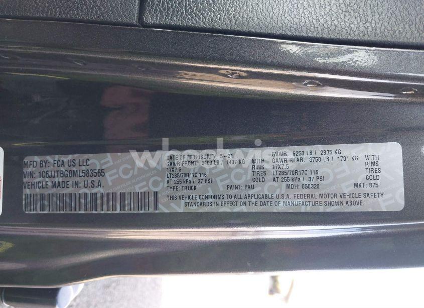 Photo 9 of 2021 Jeep Gladiator RUBICON 4X4 (VIN 1C6JJTBG0ML583565)