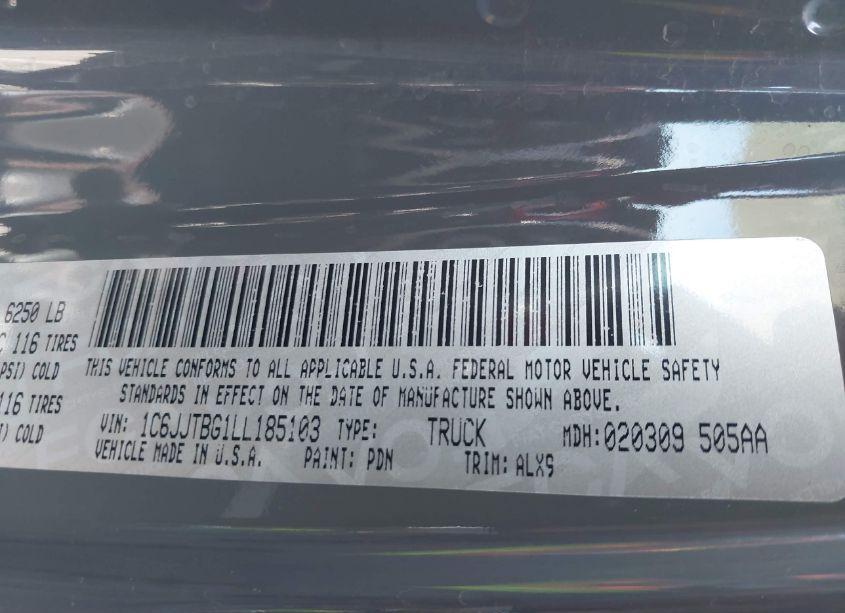 Photo 9 of 2020 Jeep Gladiator RUBICON 4X4 (VIN 1C6JJTBG1LL185103)