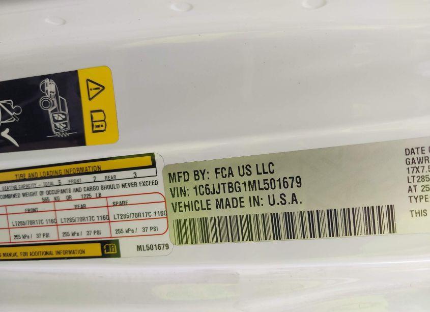 Photo 9 of 2021 Jeep Gladiator RUBICON 4X4 (VIN 1C6JJTBG1ML501679)