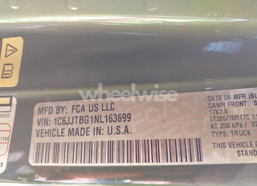 Photo 9 of 2022 Jeep Gladiator RUBICON 4X4 (VIN 1C6JJTBG1NL163699)