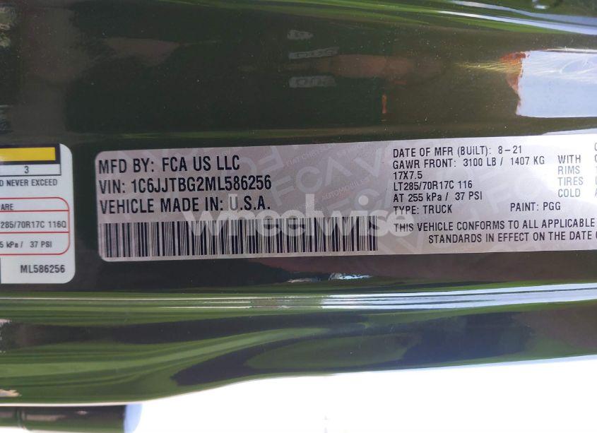 Photo 9 of 2021 Jeep Gladiator RUBICON 4X4 (VIN 1C6JJTBG2ML586256)